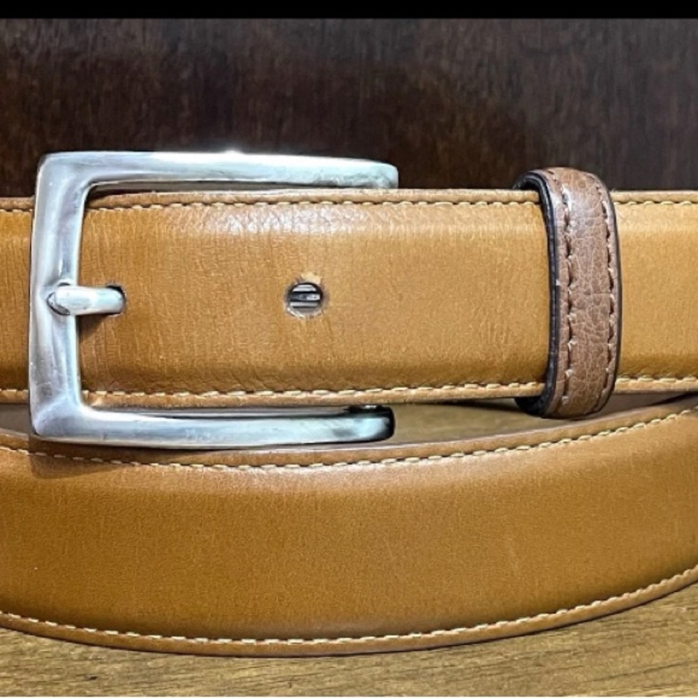 Allen Edmonds Tan Leather Belt with Silver Buckle
